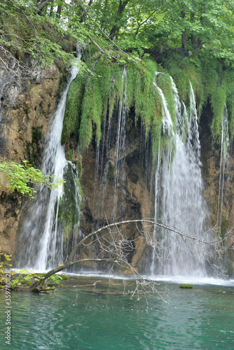 WATERFALLS IN THE PLITVICE LAKES NATIONAL PARK IN CROATIA. 