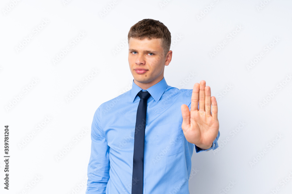 Young handsome businessman making stop gesture with her hand Young handsome businessman making stop gesture with her hand