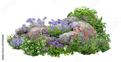 Fototapeta Cutout rock surrounded by flowers