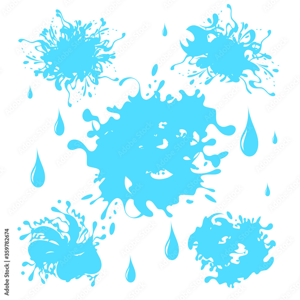Fototapeta Water. Splash and spray. Set. Vector image.