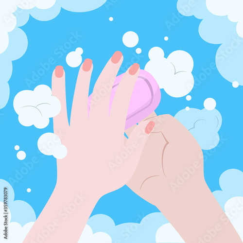 Washing hands with soap, personal daily hygiene.