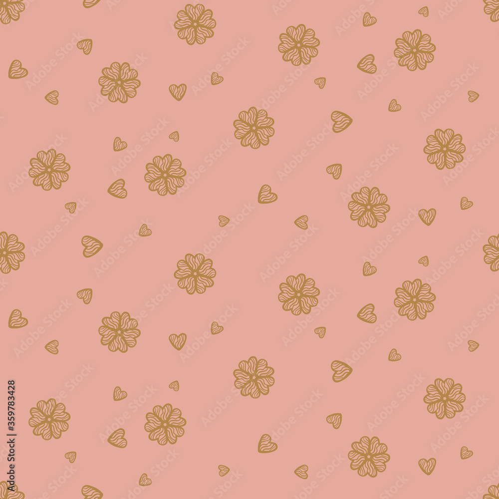Flowers and hearts seamless vector pattern. Decorative pink surface print design for fabrics, stationery, scrapbook paper, packaging, gift wrap, and backgrounds. Flowers and hearts seamless vector pattern. Decorative pink surface print design for fabrics, stationery, scrapbook paper, packaging, gift wrap, and backgrounds.