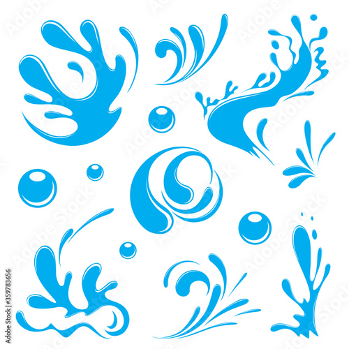 Water. Splash and spray. Set. Vector image.