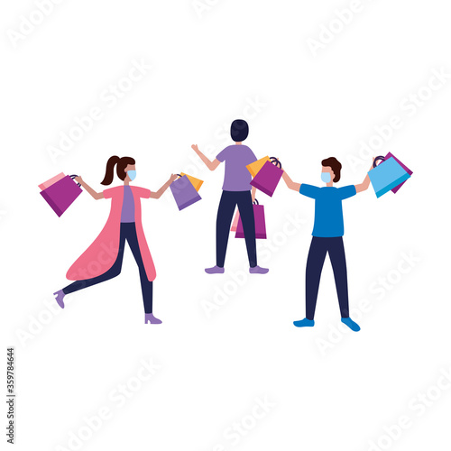 men and woman avatar with shopping bags vector design