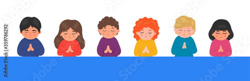 Praying children border. Religion education. Children's christian catechesis. Bible school.