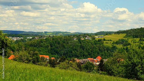 ländliche Gegend bei Wildberg im Schwarzwald mit Bergen, Tälern und Wald und Wiesen photo