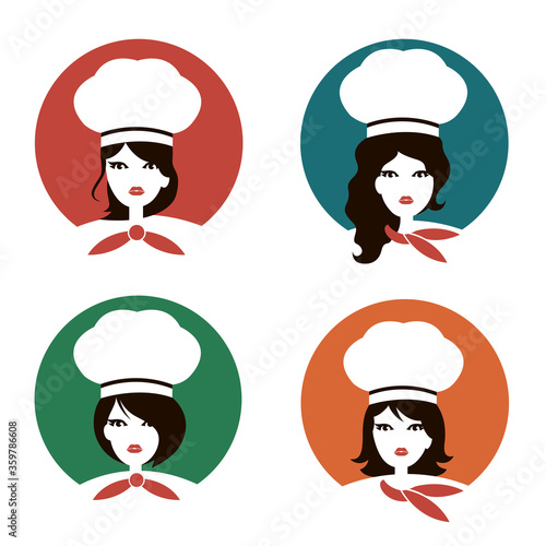 collection of chef woman icon isolated on white background