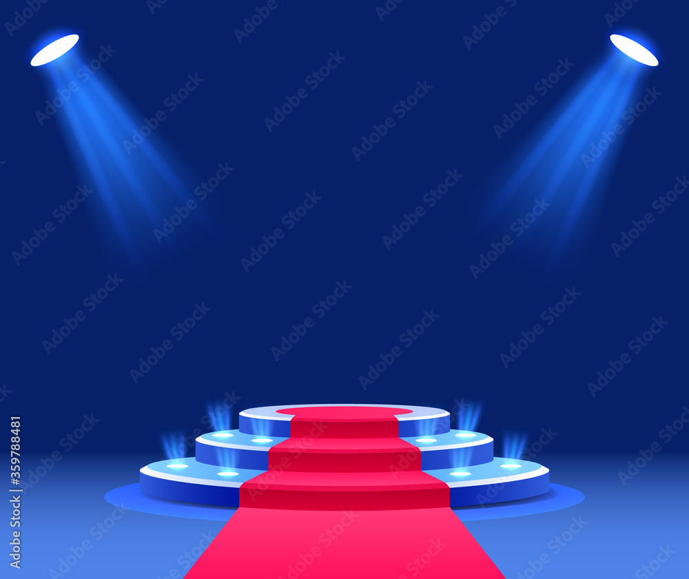 Obraz premium Lighted podium at the award ceremony with a red carpet.