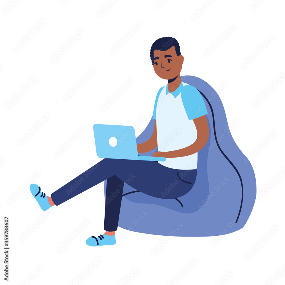 Man with laptop on puf vector design