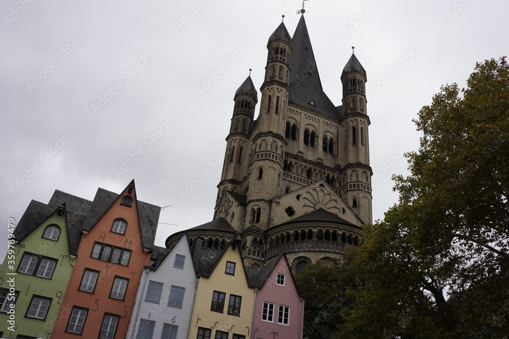 Church and houses in Cologne Germany