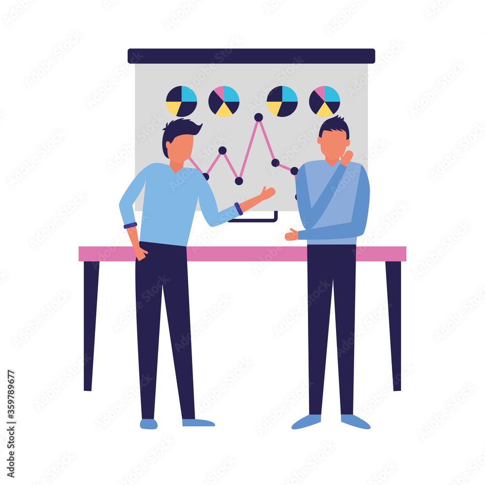 Corporate businessmen with board and table vector design Corporate businessmen with board and table vector design