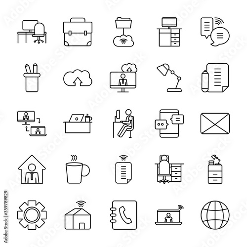 house, work and technology icon set, line style