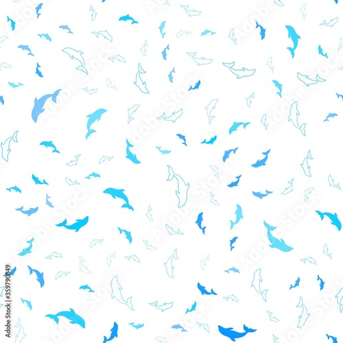 Light BLUE vector seamless template with dolphins. Modern abstract illustration with sea dolphins. Natural design for wallpapers.