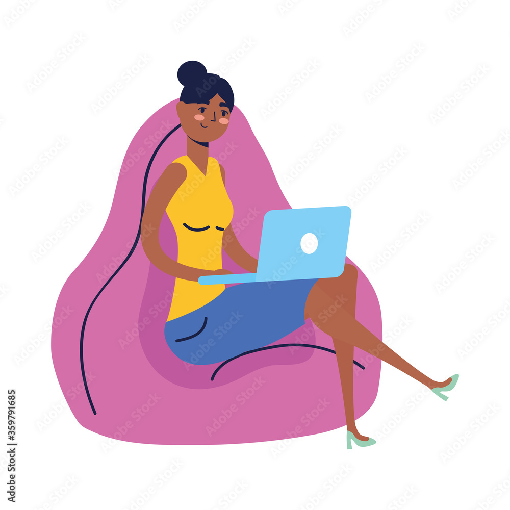 Woman with laptop on puf vector design Woman with laptop on puf vector design