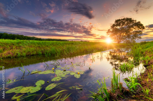 Fototapeta Naklejka Na Ścianę i Meble -  Beautiful natural river during sunset