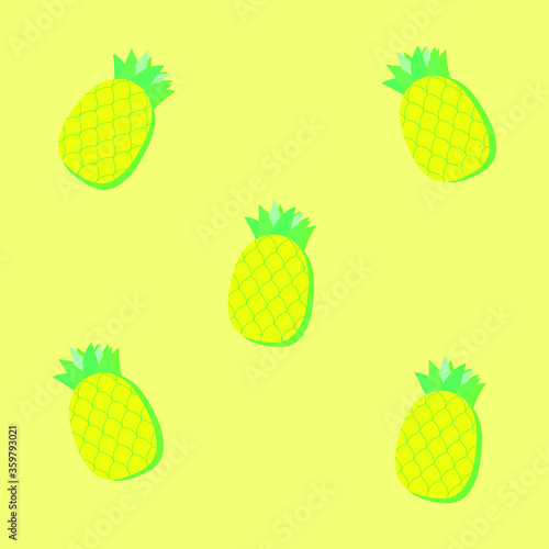 Pineapple vector pattern background summer fruits tropical isolated seamless yellow