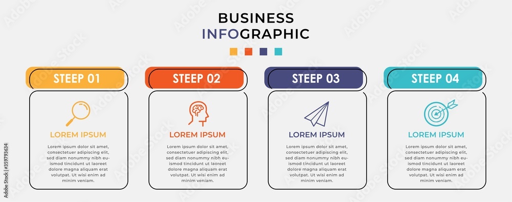 Business Infographic design template Vector with icons and 4 four options or steps. Can be used for process diagram, presentations, workflow layout, banner, flow chart, info graph Business Infographic design template Vector with icons and 4 four options or steps. Can be used for process diagram, presentations, workflow layout, banner, flow chart, info graph