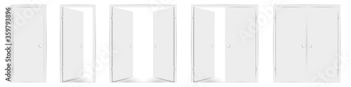 Blank white doors mock up set. Vector illustration