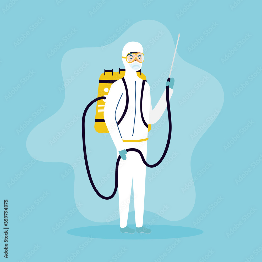Obraz premium biosafety worker with sprayer disinfect