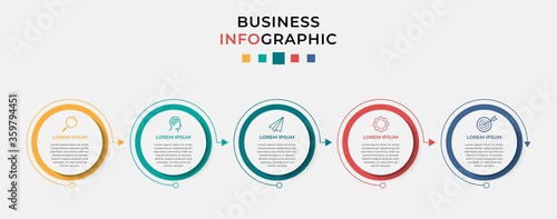 Business Infographic design template Vector with icons and 5 options or steps. Can be used for process diagram, presentations, workflow layout, banner, flow chart, info graph