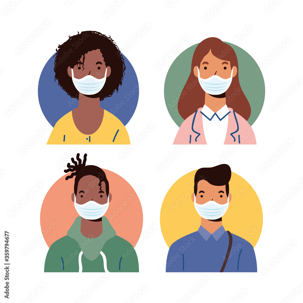 group of diversity people wearing medical masks characters group of diversity people wearing medical masks characters