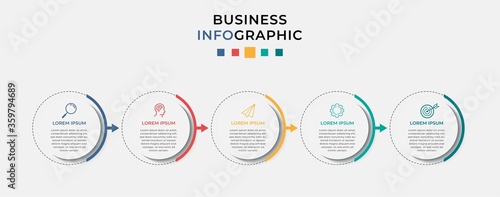 Business Infographic design template Vector with icons and 5 five options or steps. Can be used for process diagram, presentations, workflow layout, banner, flow chart, info graph