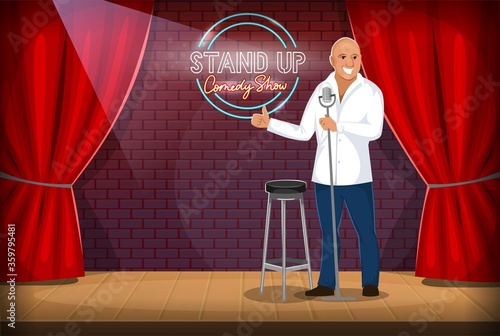 Stand-up comedian performing gig on stage