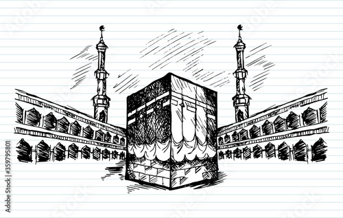 Manual sketch of Kaaba, vector illustration