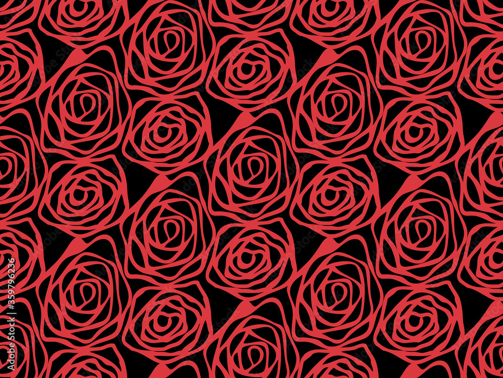 Hand drawn swirl rose flower pattern seamless repeat background Hand drawn swirl rose flower pattern seamless repeat background