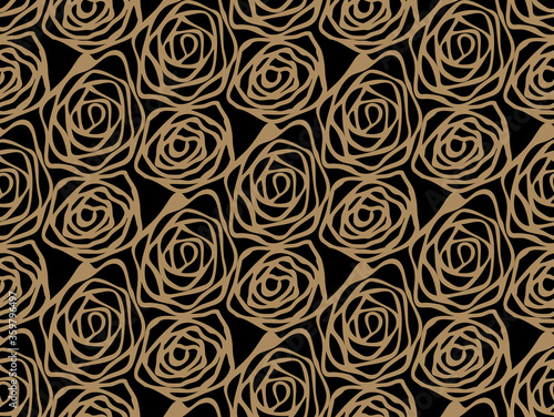 Hand drawn swirl rose flower pattern seamless repeat background