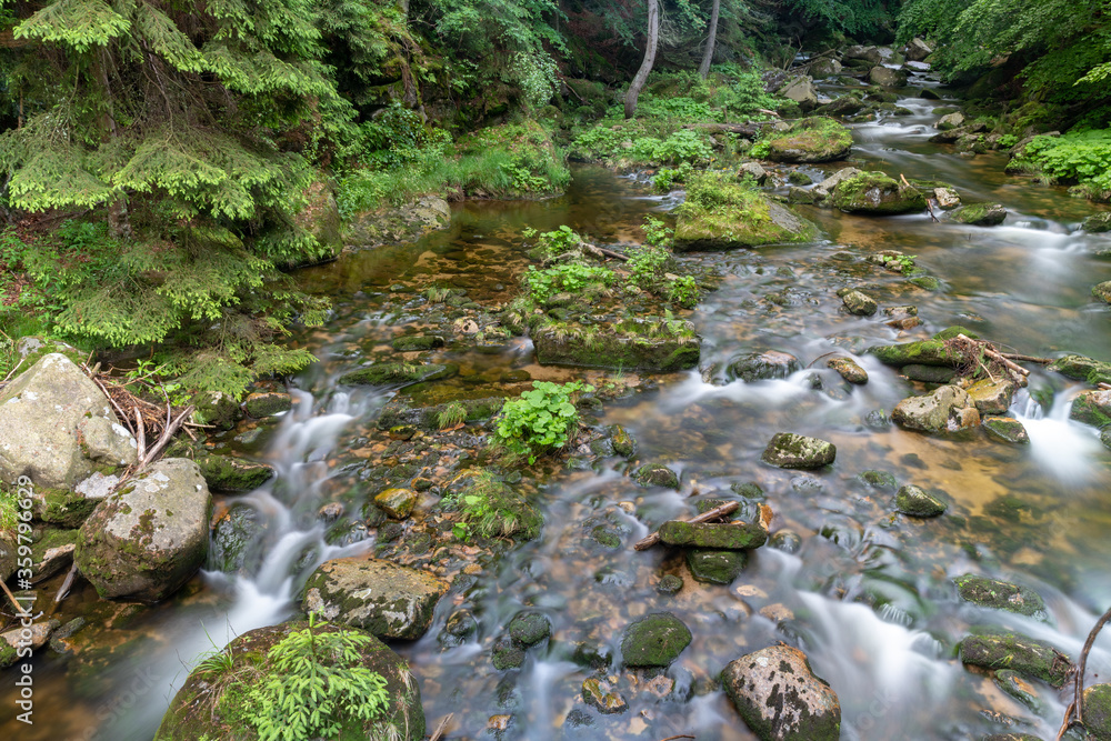 Obraz premium River flowing in the mountains. Watercourse flowing through a mountain area.