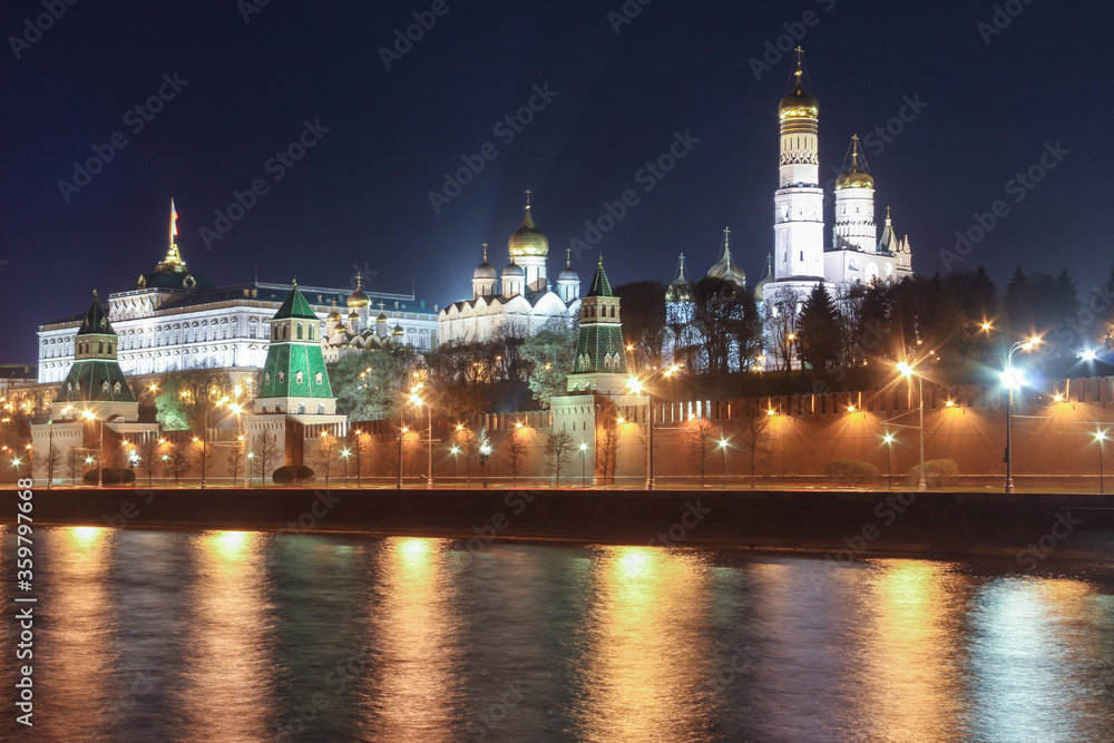 Night view of the Moscow Kremlin in Russia, presidential residence