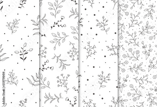 Seamless pattern with hand drawn flowers, vector illustration