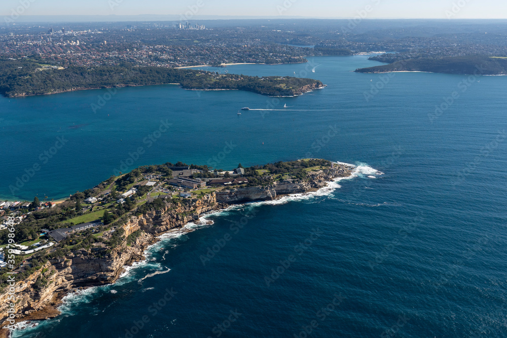 Aerial view of Watson Bay with Hornby lighthouse