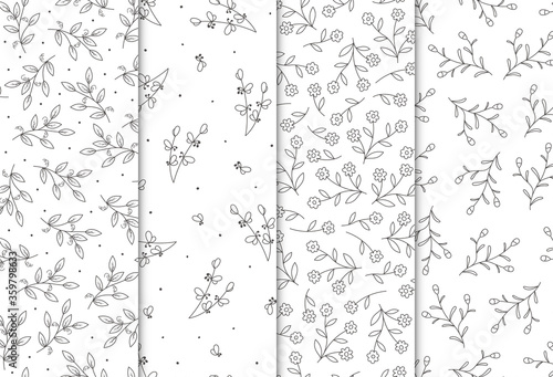 Seamless pattern with hand drawn flowers, vector illustration