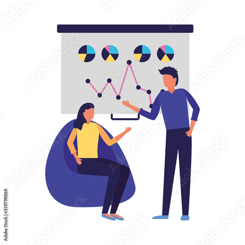 Businessman and businesswoman with board vector design