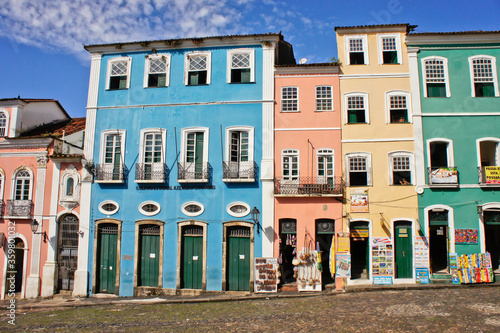 Salvador de Bahia, Pelourinho view with colorful buildings, Brazil, South America photo
