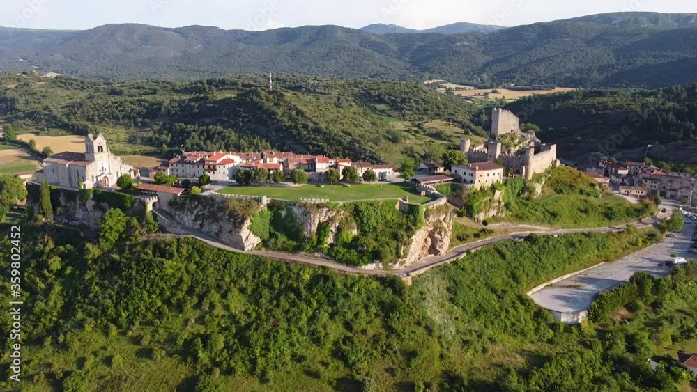 Aerial view of the scenic medieval village of Frias in Burgos province, Spain. Famous touristic destination. High quality 4k footage Aerial view of the scenic medieval village of Frias in Burgos province, Spain. Famous touristic destination. High quality 4k footage