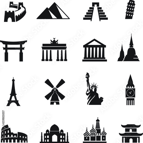 landmarks and monuments icons set