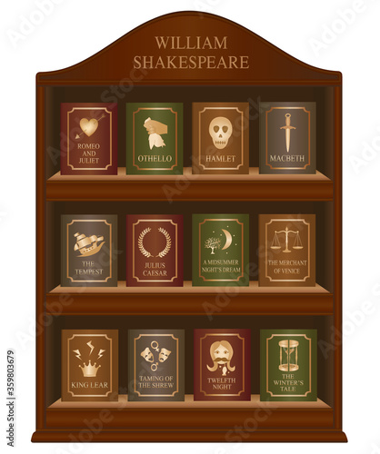 William Shakespeare plays - Library bookshelf with books on display