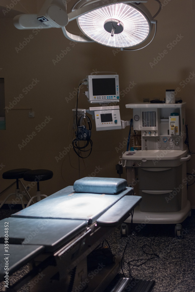 operating room with instruments and respirator operating room with instruments and respirator