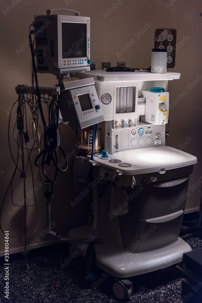 Naklejka premium operating room with instruments and respirator