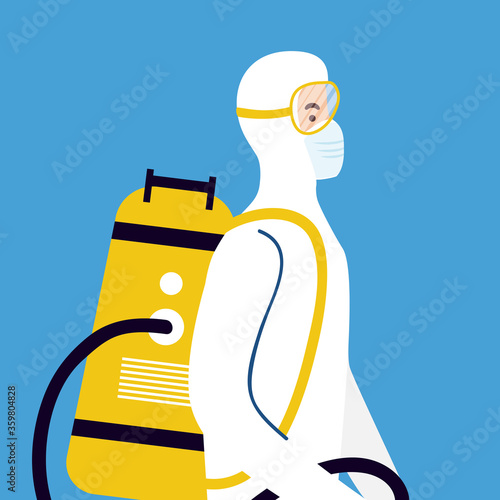 biosafety worker with sprayer disinfect