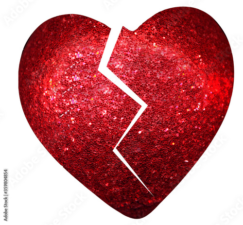 Fényképezés Glittery red heart with a crack but on the mend on a white background