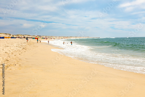 Long coastline with a beach. Atlantic Ocean  Costa Nova  Portugal