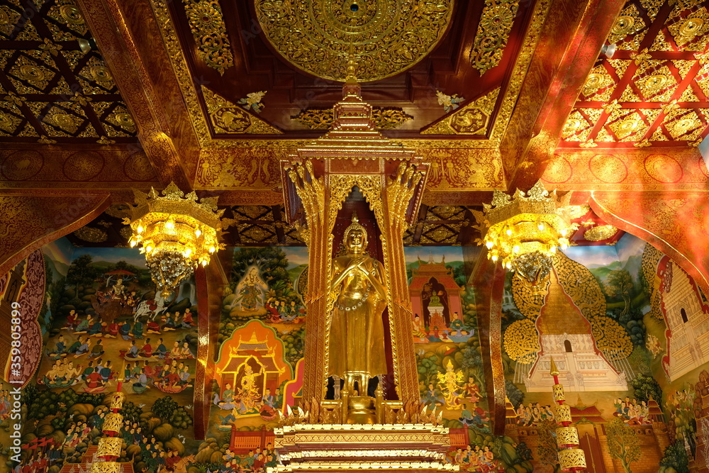 Chiang Mai Thailand - Temple Chedi Luang golden Buddha statue
