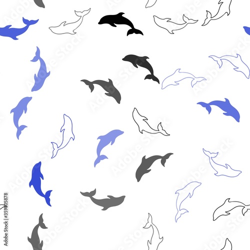 Light BLUE vector seamless backdrop with ocean dolphins. Modern abstract illustration with sea dolphins. Pattern for marine leaflets.