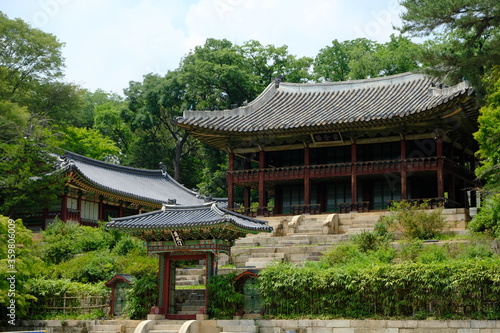 Seoul South Korea - Gyeongbokgung Palace area with garden and outhouses