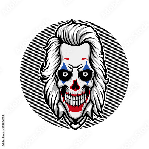 Vector illustration of Creepy Joker Head with a Smile Face on the White Background. Hand-drawn illustration for mascot sport logo badge label poster emblem patch t-shirt icon printing. Vector Logo