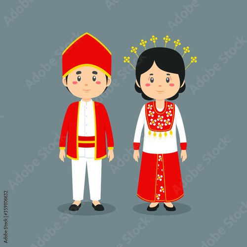 Couple Character Wearing Maluku Traditional Dress